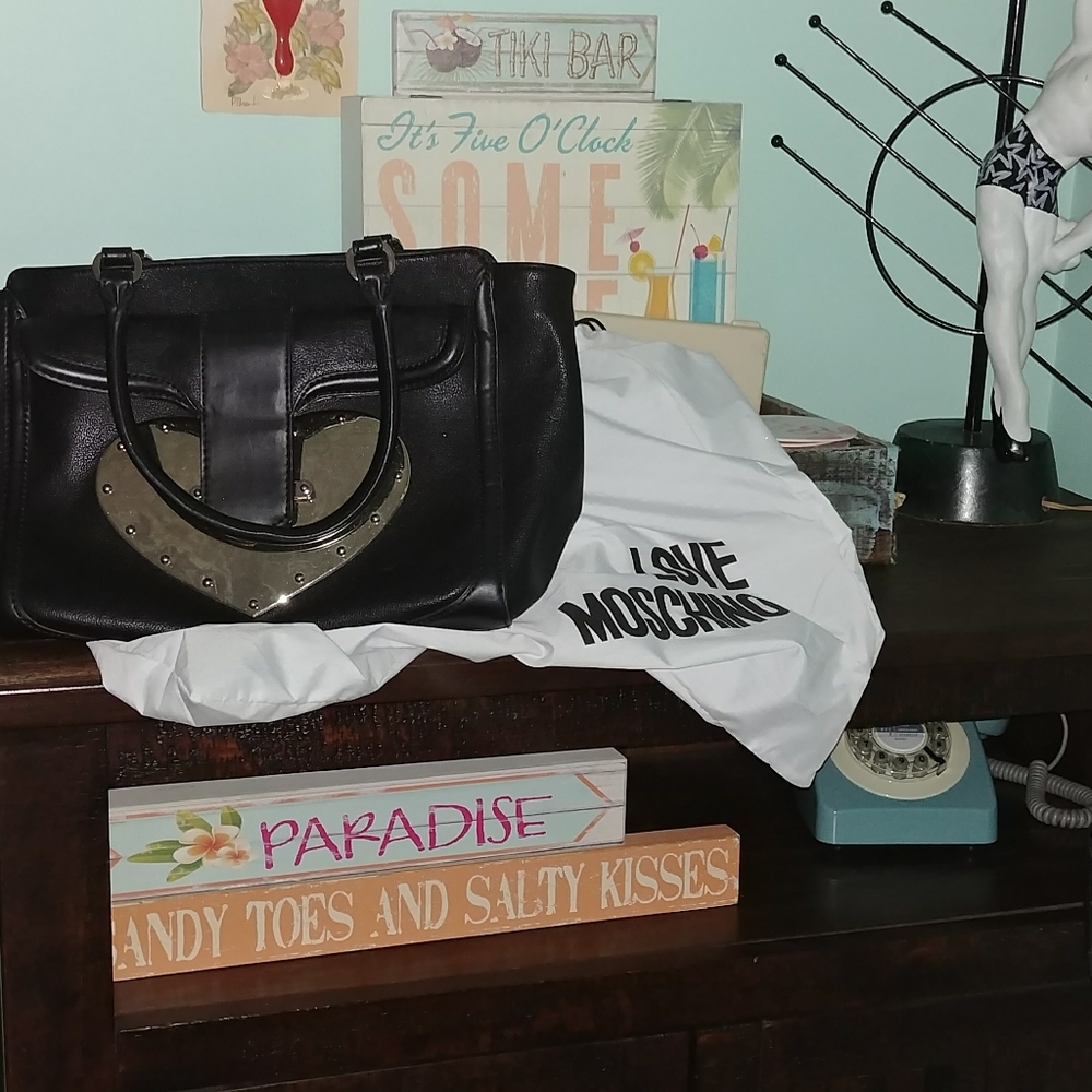 Love Moschino Faux Leather Silver Heart Handbag